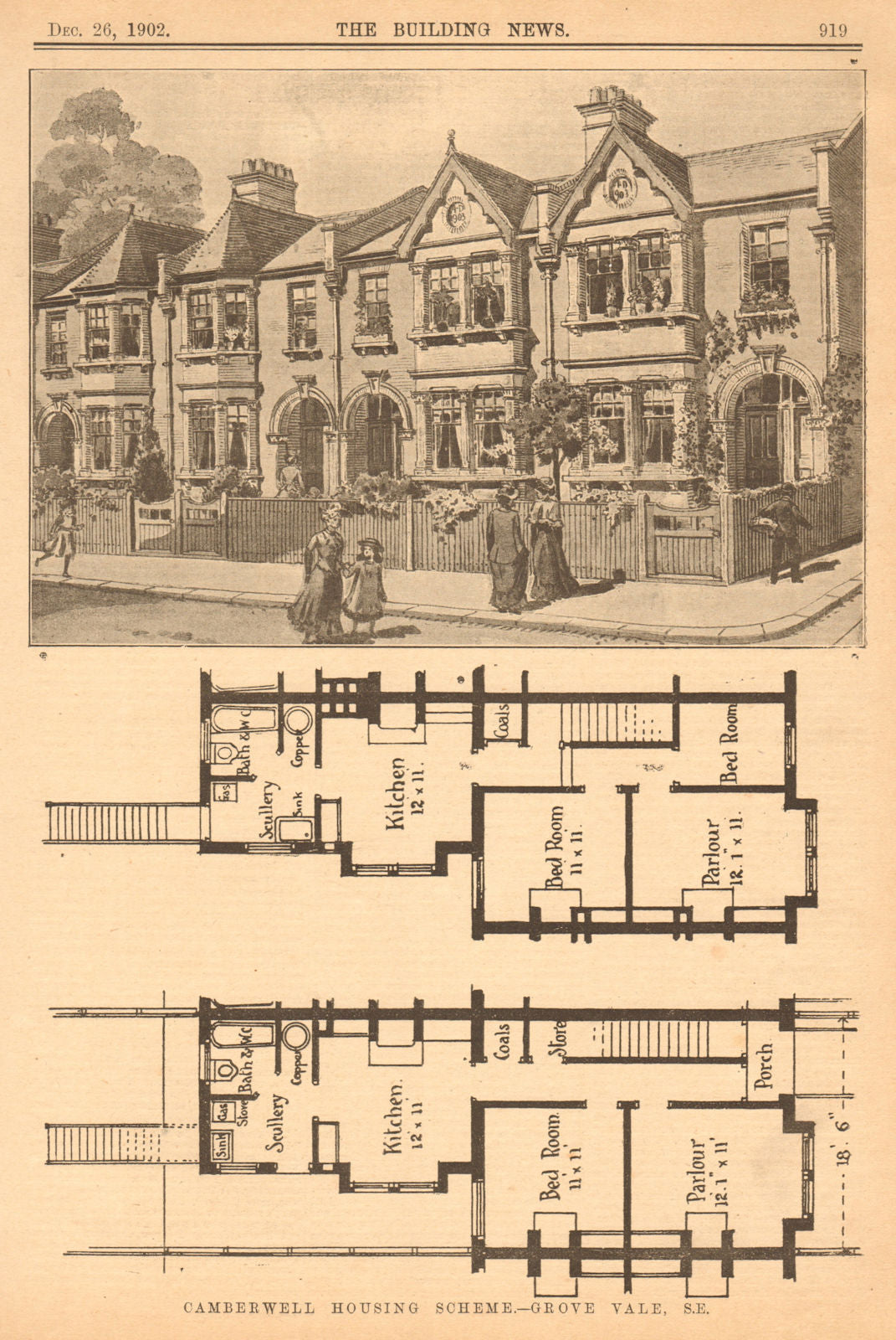 Camberwell housing scheme - Grove Vale, S.E.. London 1902 old antique print